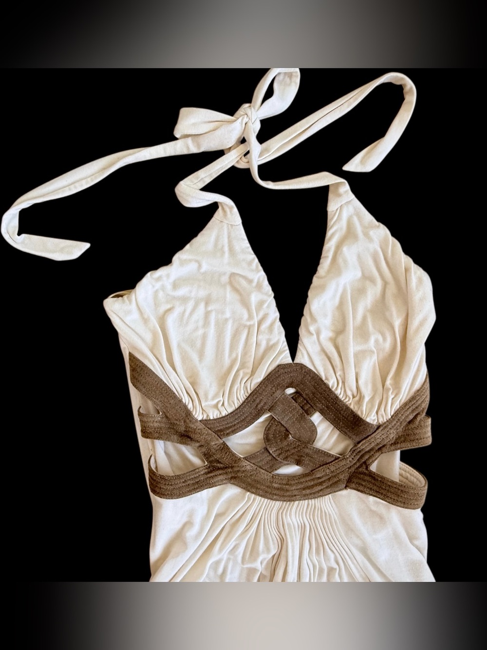 SKY MAXI DRESS IN IVORY WITH TAN SUEDE MID CUTOUTS - Picture 5 of 9